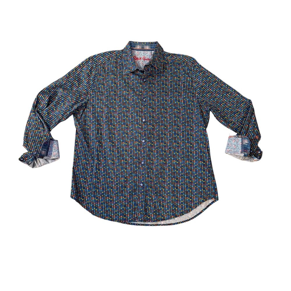 Robert Graham Button Down Shirt Mens XL Navy Multi Circle‎ Print Classic